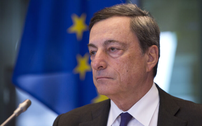 FILE - In this Monday, Sept. 26, 2016 file photo, Governor of the European Central Bank Mario Draghi pauses during a session of the Economic and Monetary Affairs Committee at the European Parliament in Brussels. Investors will sift European Central Bank head Mario Draghi’s remarks on Thursday, Oct. 20. 2016 for clues about a possible extension of its 1.74 trillion euro ($1.91 trillion) bond-buying stimulus program. ) ((AP Photo/Virginia Mayo, File)