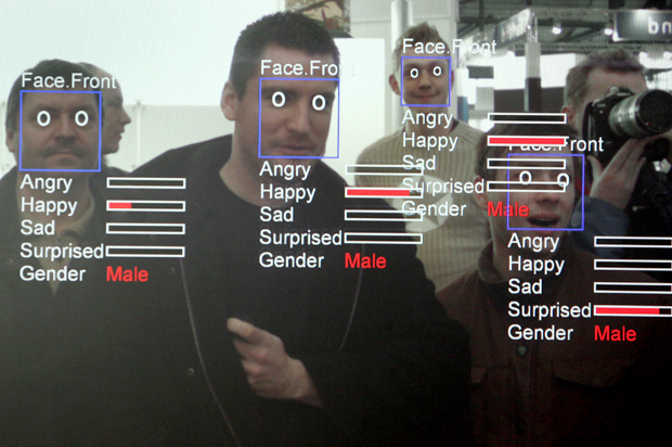 A photo of a computer screen running "Real Time Face Detector" software (Getty/John MacDougall)