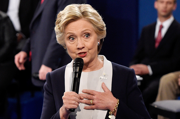Hillary Clinton at the town hall debate on October 9, 2016 in St Louis, Missouri. (Getty/Saul Loeb)