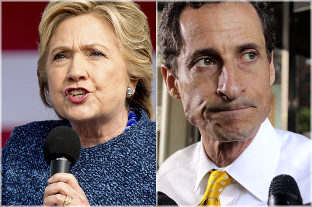 Hillary Clinton; Anthony Weiner (AP/Andrew Harnik/Richard Drew)
