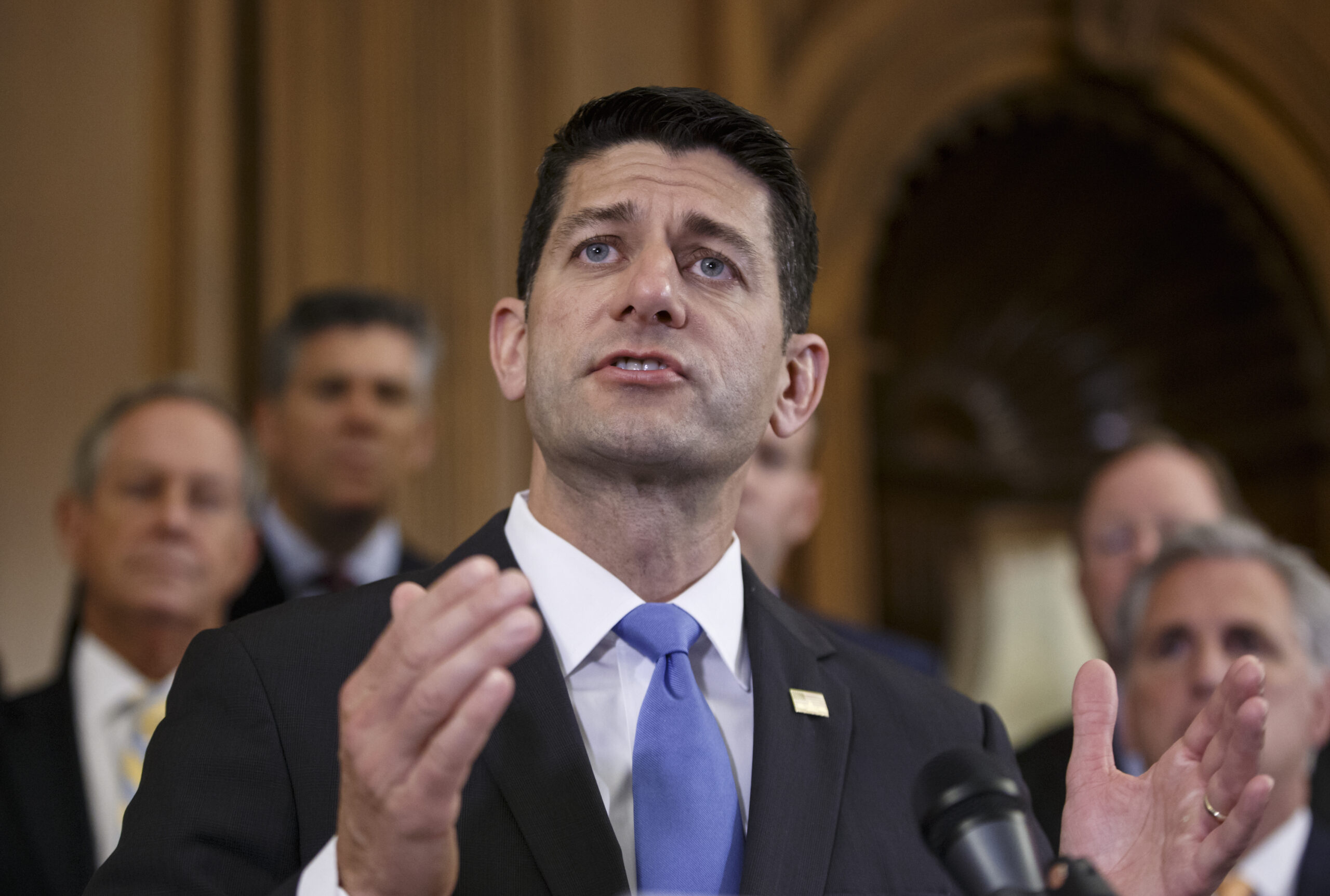 FILE - In this July 12, 2016 file photo, House Speaker Paul Ryan of Wis. takes questions during a news conference on Capitol Hill in Washington.  Ryan is under fire from fellow Republicans upset with his messy political divorce from Donald Trump, with some threatening an effort to oust him. So far, the rumblings are limited and no one has advanced a potential replacement nearly as respected or popular among colleagues as the Wisconsin Republican. That suggests an uphill path to deposing Ryan, who was his party’s 2012 vice presidential nominee and could harbor White House ambitions.  () (AP Photo/J. Scott Applewhite, File)