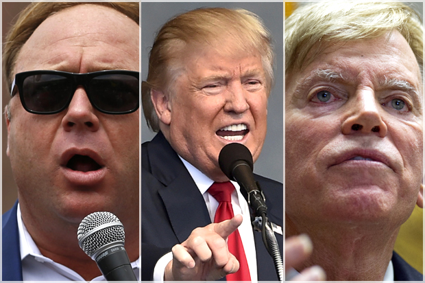 Alex Jones; Donald Trump; David Duke (Reuters/Lucas Jackson/David Becker/AP/Max Becherer)