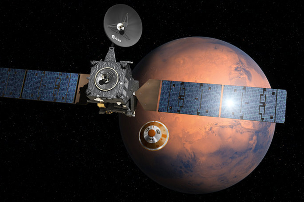 Artist’s impression depicting the ExoMars 2016. (<a href="http://www.esa.int/spaceinimages/Images/2016/02/Schiaparelli_separating_from_Trace_Gas_Orbiter" target="_blank">esa</a>)