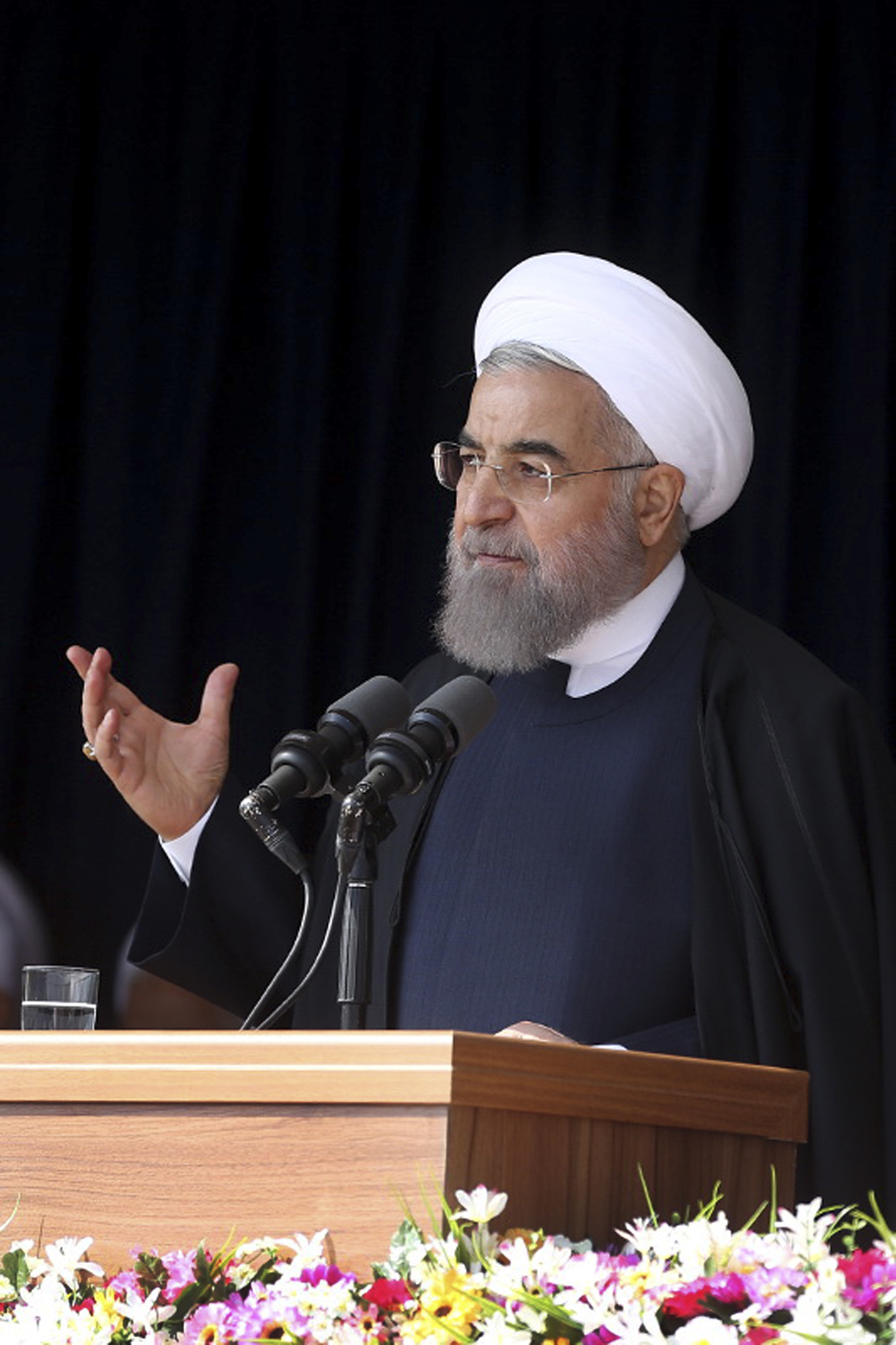 In this photo released by official website of the office of the Iranian Presidency, President Hassan Rouhani speaks to the crowd during a visit to the central city of Arak, Iran, Sunday, Oct. 23, 2016. (AP)