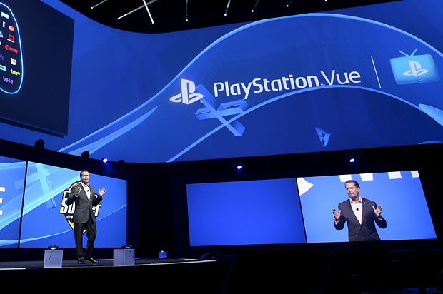 Andrew House, president and global EO of Sony Computer Entertainment Inc., talks about the Playstaion Vue during the Sony Playstation E3 conference in Los Angeles, June 15, 2015. (Reuters/Kevork Djansezian)