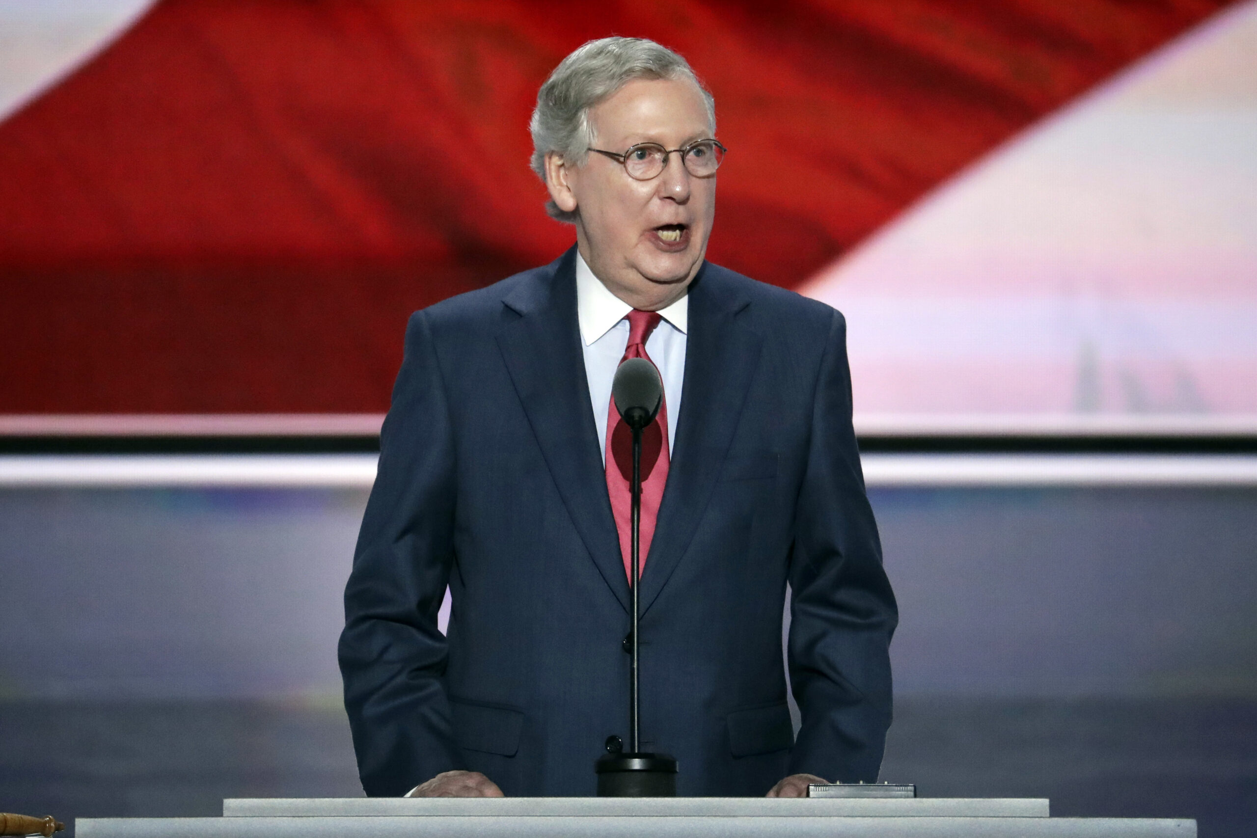 Majority Leader Mitch McConnell of Kentucky speaks during the second day of the Republican National Convention in Cleveland. (AP)