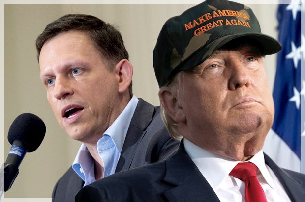 Peter Thiel; Donald Trump (Getty/Saul Loeb;Reuters/Jonathan Ernst/Photo montage by Salon)