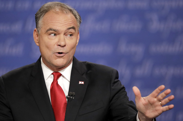 Tim Kaine at the vice-presidential debate in Farmville, Va., Oct. 4, 2016. (AP/Julio Cortez)