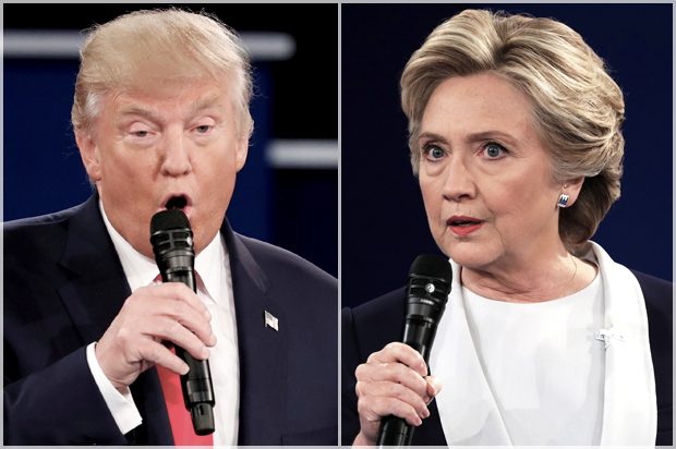 Donald Trump; Hillary Clinton at the town hall debate on October 9, 2016 in St Louis, Missouri. (Getty/Chip Somodevilla)