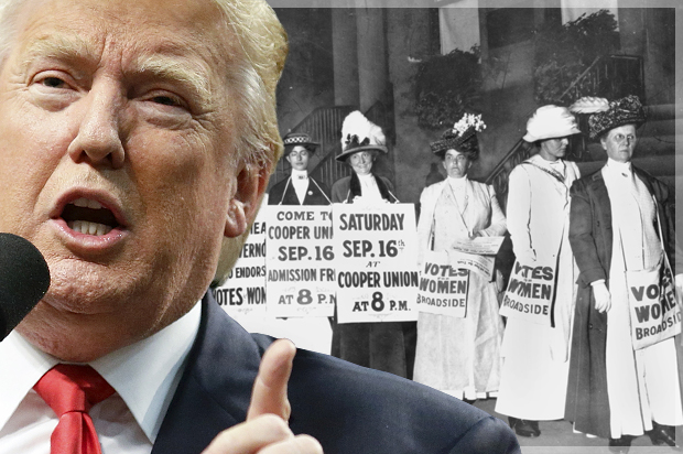 Donald Trump; a rally for women's suffrage in Washington D.C., Oct. 3, 1915 (AP/Chris Carlson/Salon)