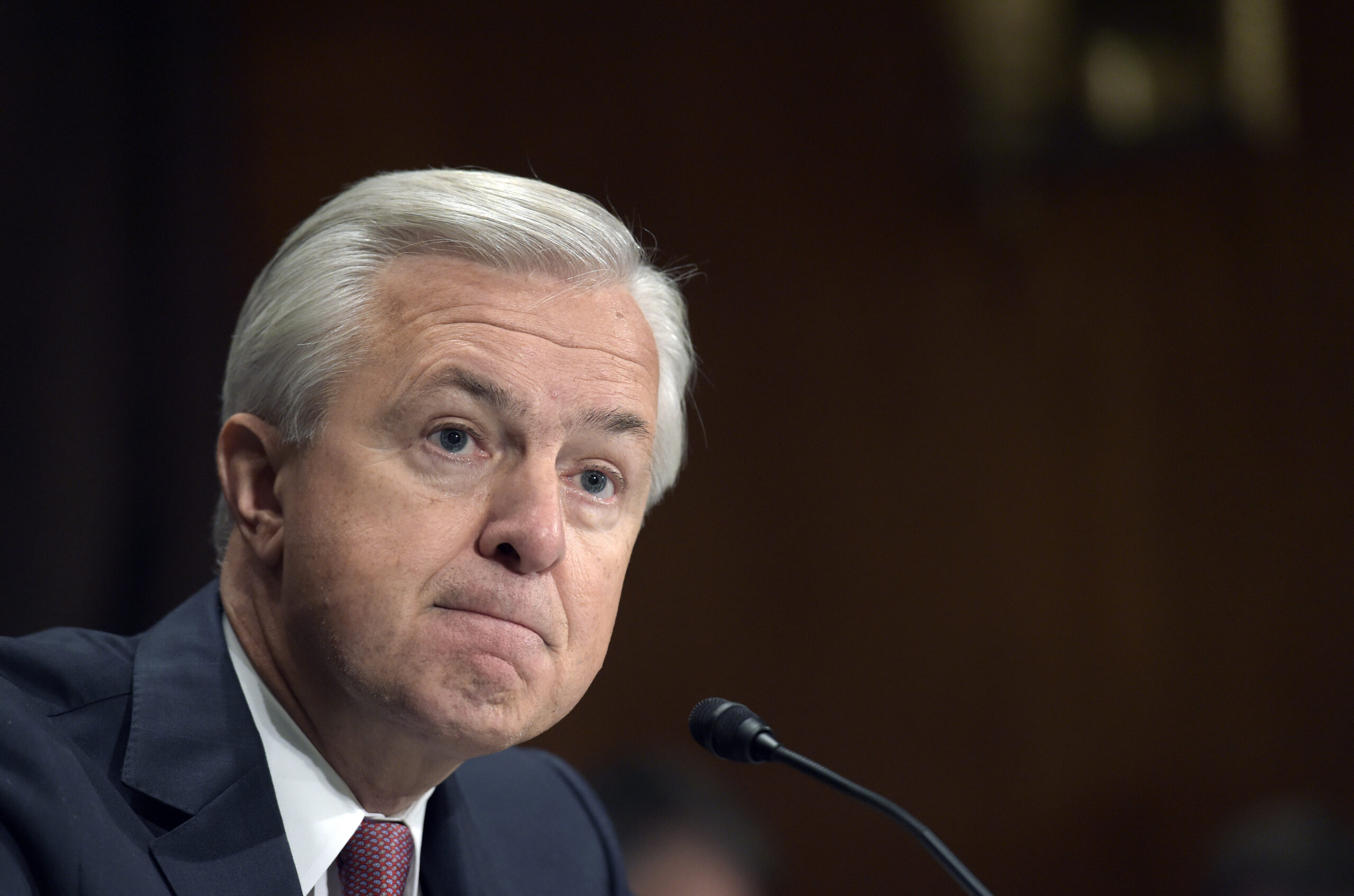 FILE - In this Tuesday, Sept. 20, 2016, file photo, Wells Fargo CEO John Stumpf testifies on Capitol Hill in Washington, before the Senate Banking Committee. Wells Fargo’s embattled CEO Stumpf is out effective immediately, with President and Chief Operating Officer Tim Sloan taking over as the head of the one of the nation’s largest banks, the company announced Wednesday, Oct. 12, 2016. (AP Photo/Susan Walsh, File) (AP)