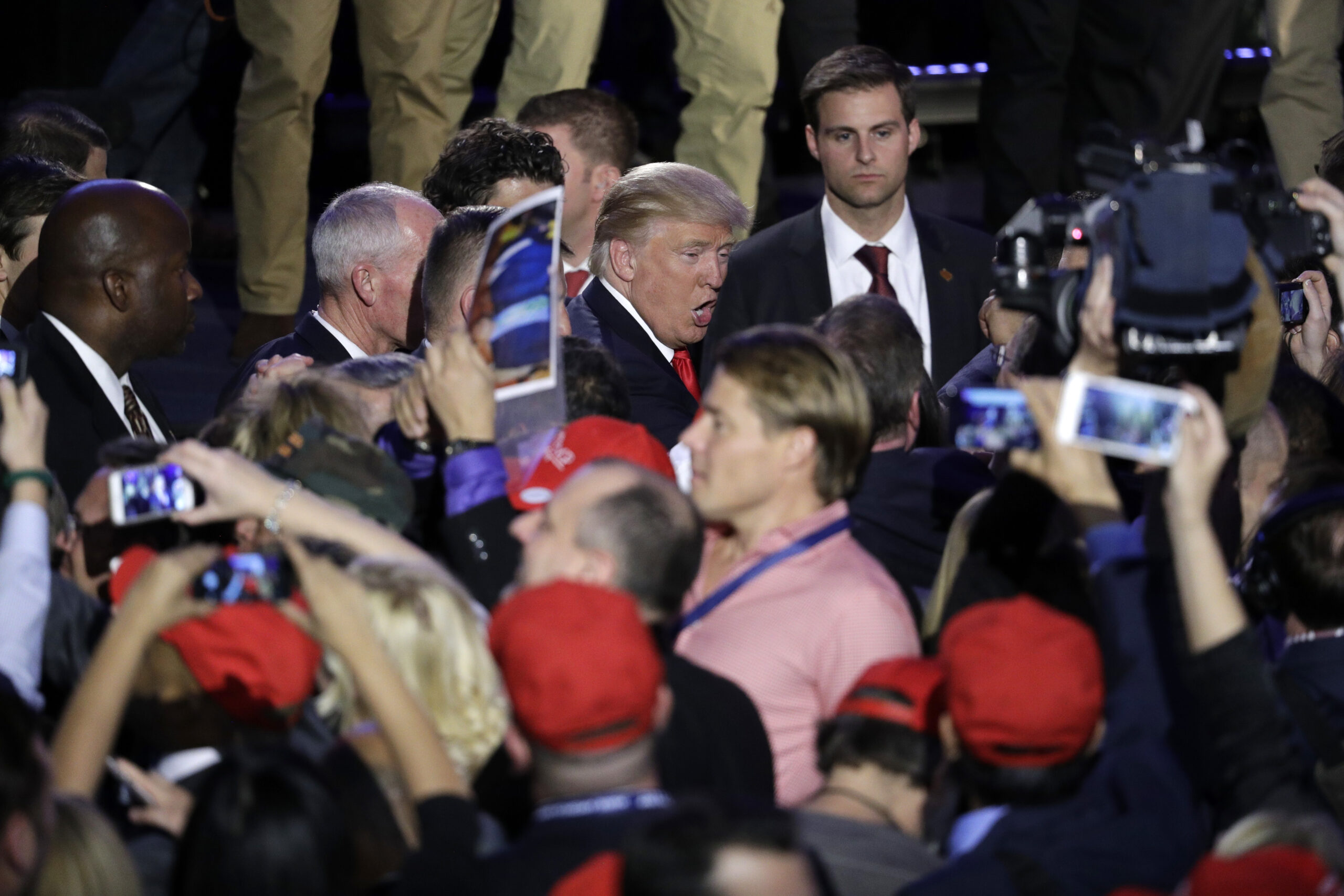President-elect Donald Trump shakes hands with supporters after giving his acceptance speech during his election night rally, Wednesday, Nov. 9, 2016, in New York. (AP)