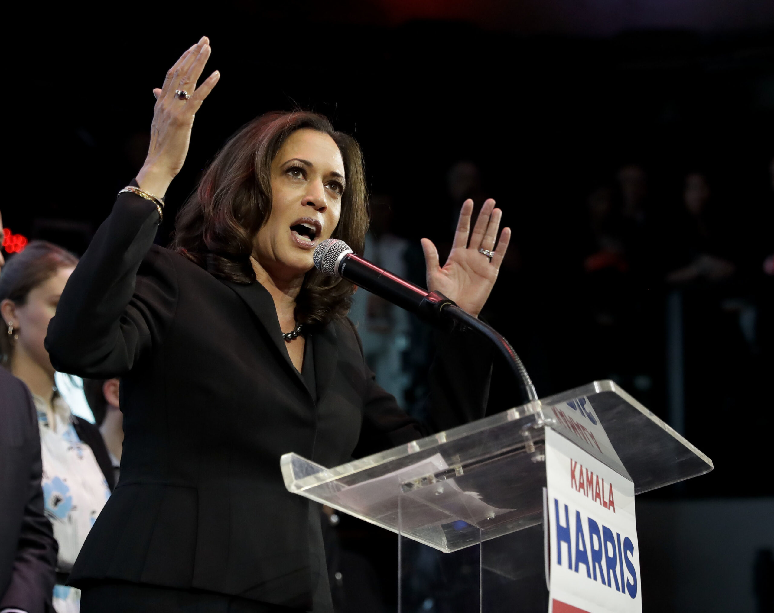 Democratic U.S. Senate candidate, Attorney General Kamala Harris speaks to supporters at a election night rally Tuesday, Nov. 8, 2016 in Los Angeles. (AP Photo/Chris Carlson) (AP)