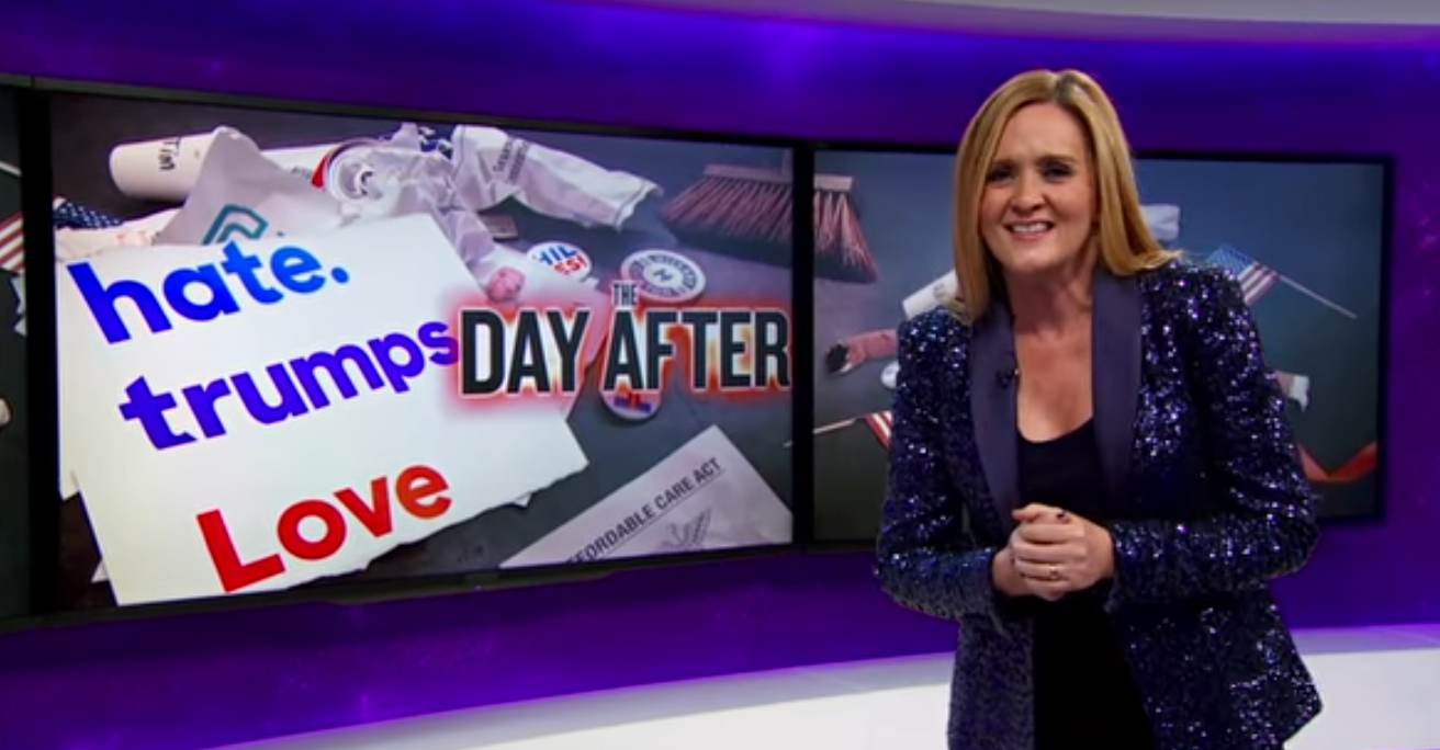 Samantha Bee gives a monologue the day after the 2016 election, November 9, 2016. (TBS)