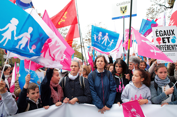 Activists march through Paris to defend what they call traditional family values (AP/Thibaut Camus)