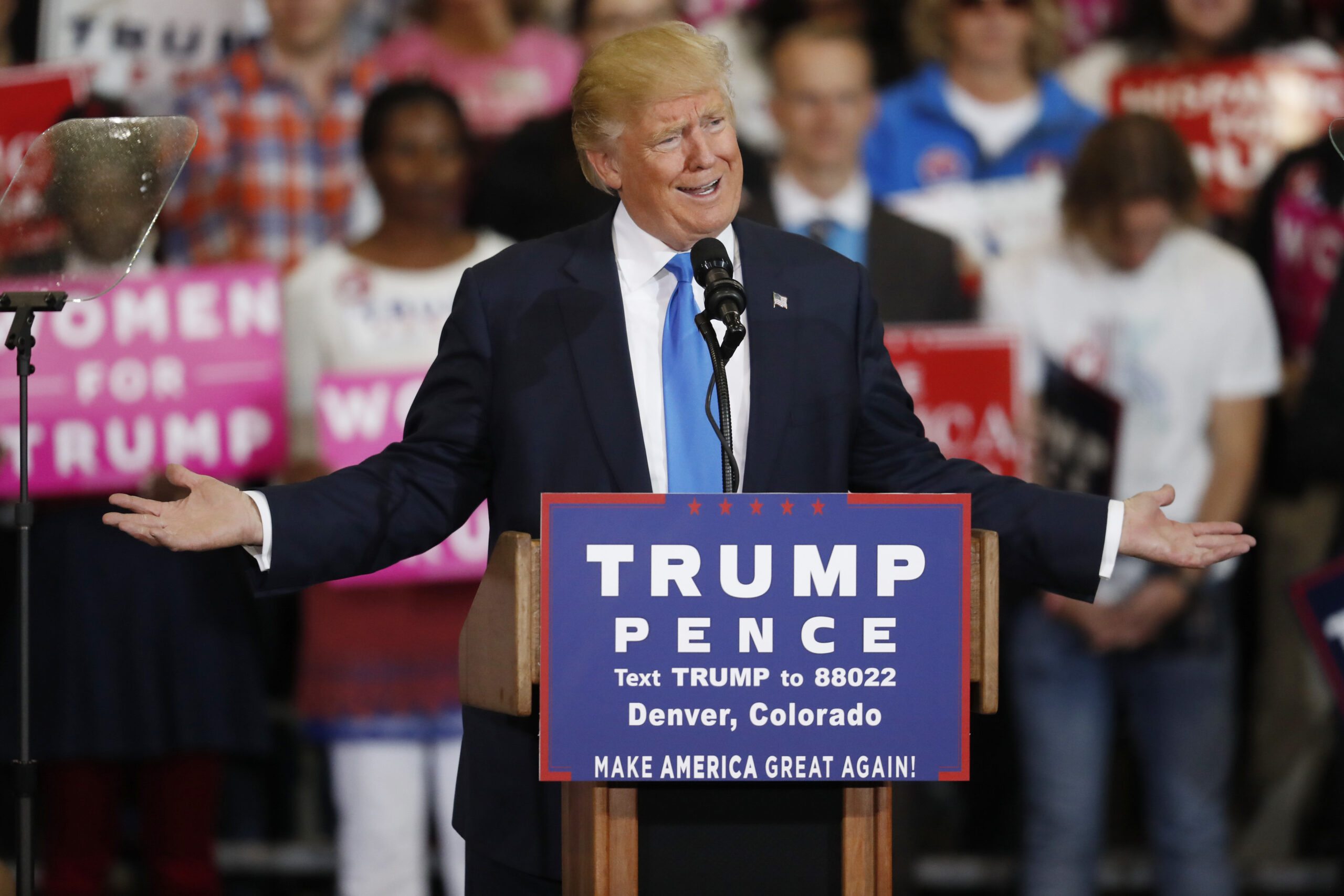 Republican presidential candidate, Donald Trump, speaks during a campaign rally late Saturday, Nov. 5, 2016, in Denver. (AP)