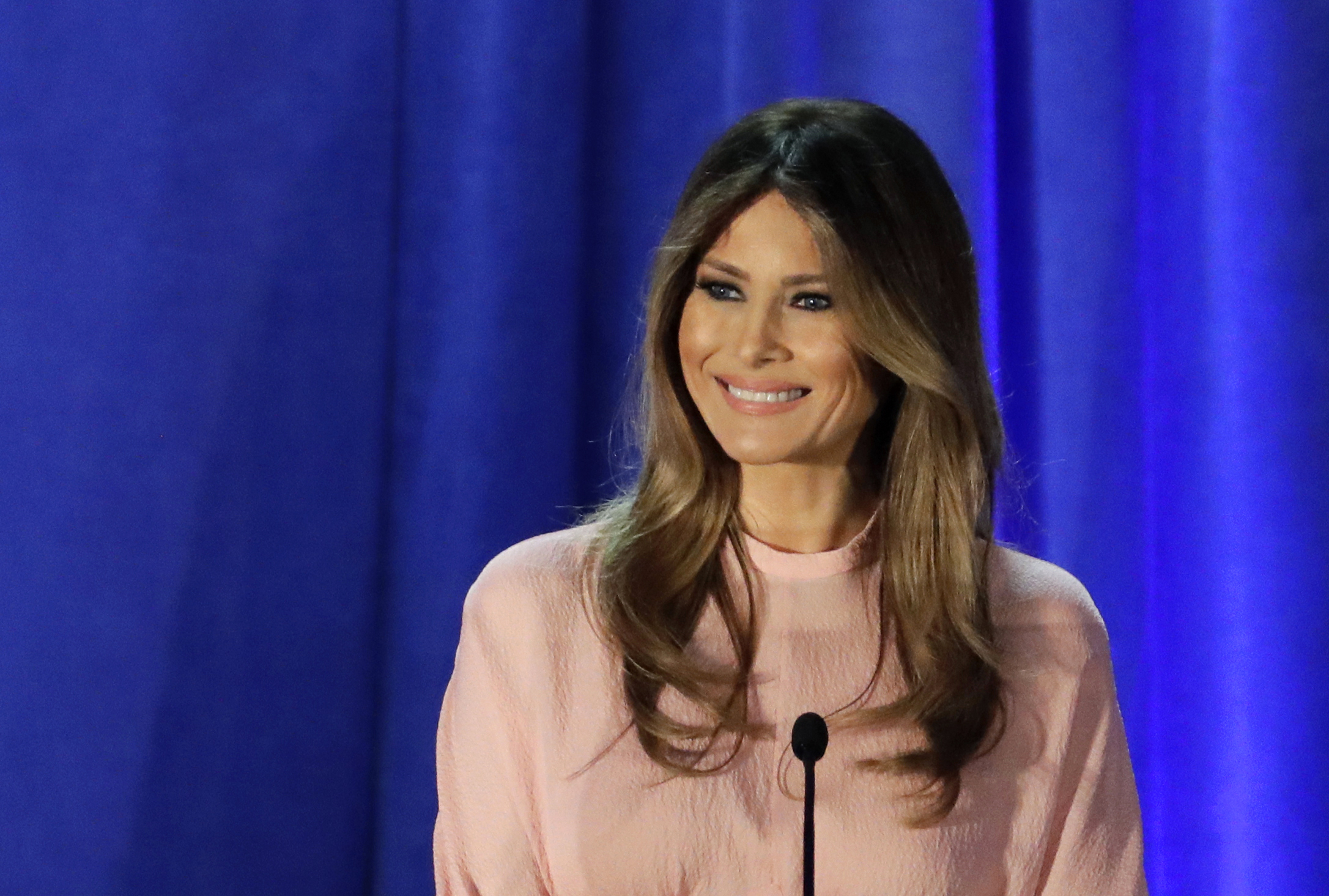 Melania Trump, wife of Republican presidential candidate Donald Trump, speaks at the Main Line Sports Center in Berwyn, Pa., Thursday, Nov. 3, 2016. (AP Photo/Patrick Semansky)