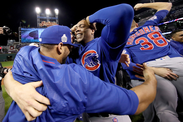 The Chicago Cubs celebrate winning the World Series, November 2, 2016. (Getty/Ezra Shaw)