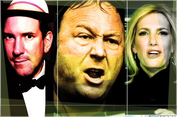 Matt Drudge; Alex Jones; Laura Ingraham (Getty/Evan Agostini/AP/Tony Gutierrez/Fox News)