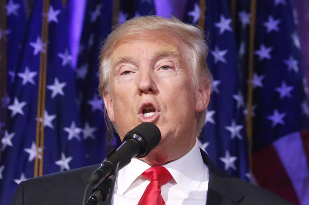 Donald Trump speaks at his election night rally in Manhattan, November 9, 2016. (Reuters/Carlo Allegri)