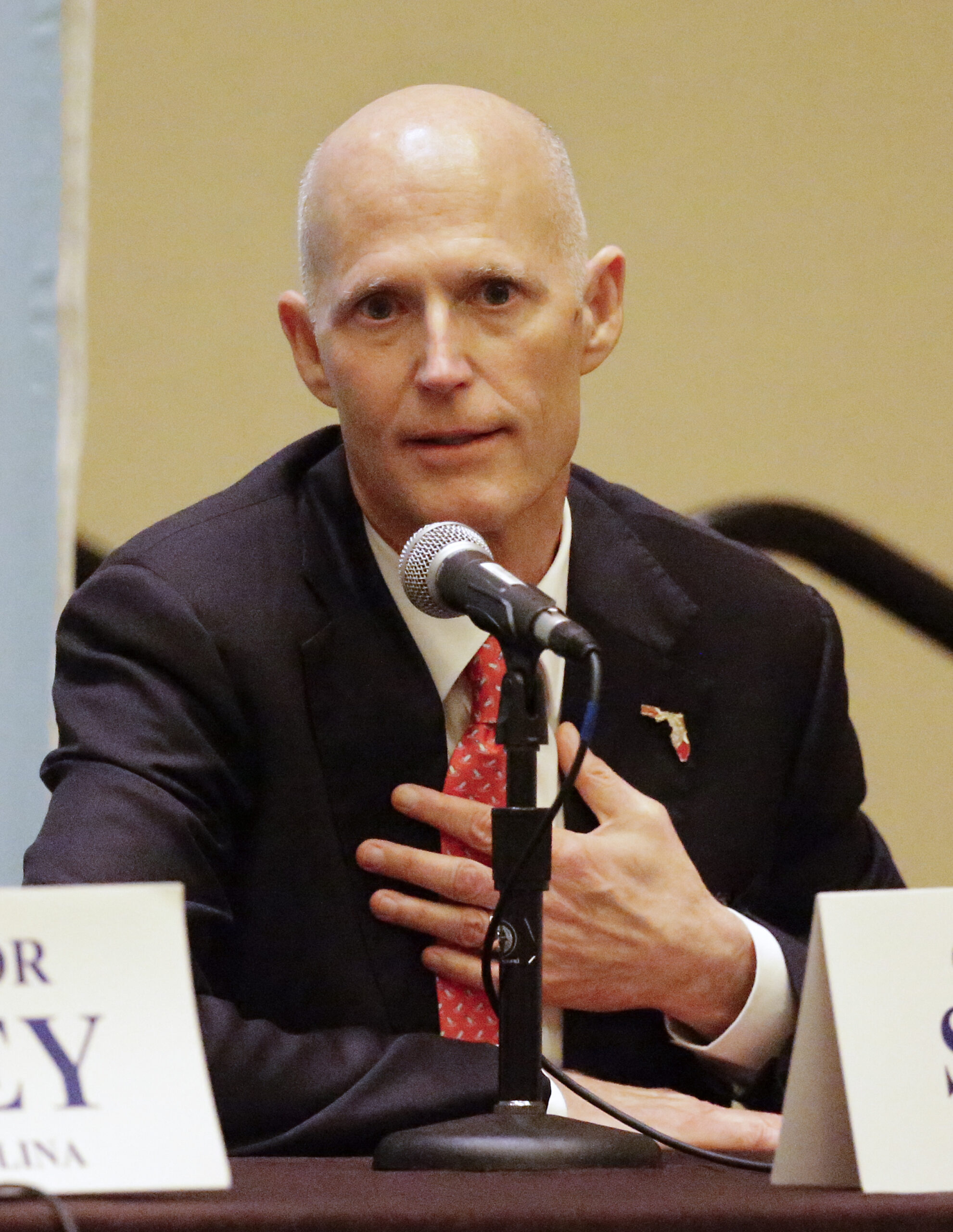 Florida Gov. Rick Scott answers a question during a news conference at the Republican Governors Association annual conference, Tuesday, Nov. 15, 2016, in Orlando, Fla. (AP Photo/John Raoux) (AP)