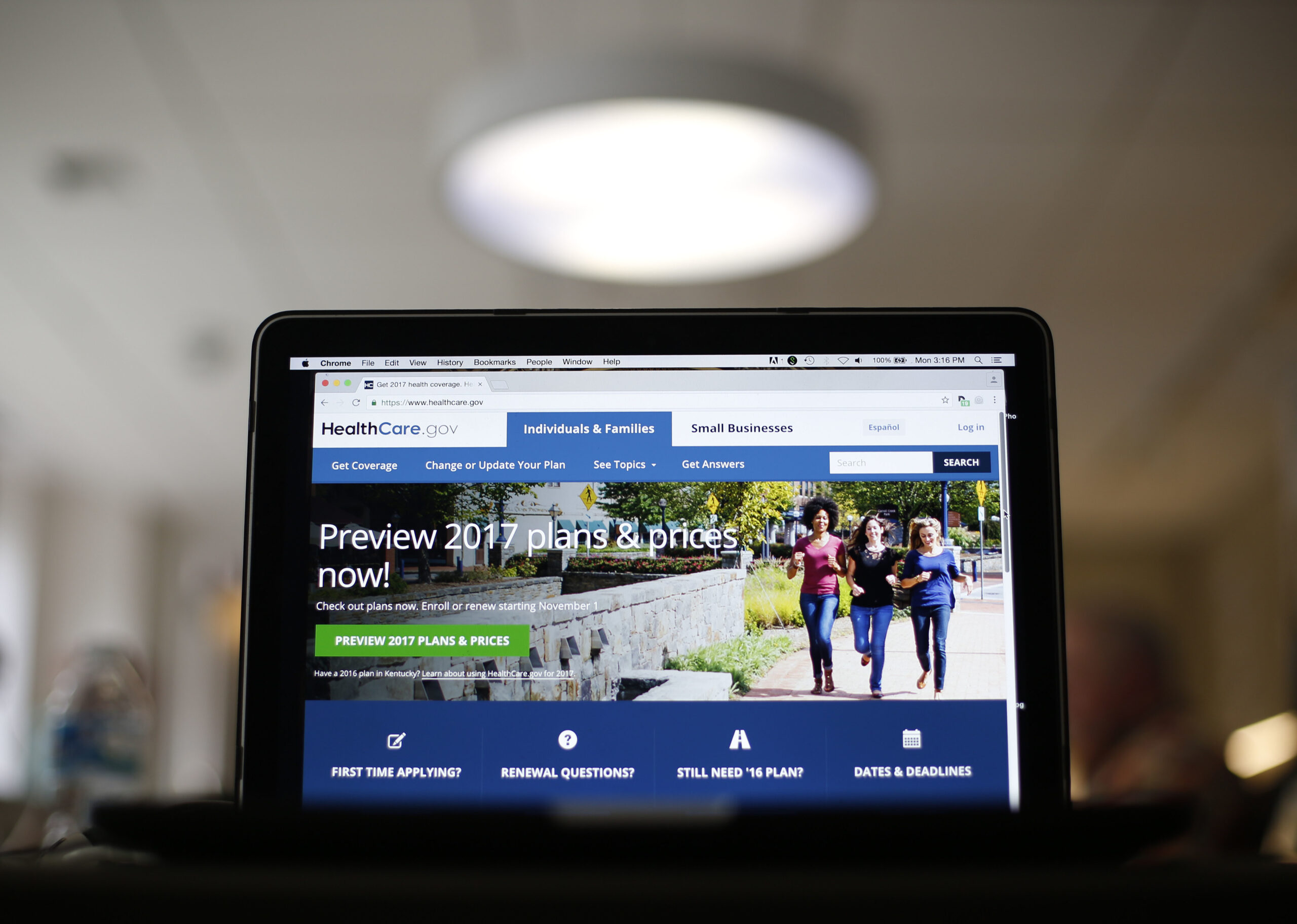 FILE - This Oct. 24, 2016, file photo, shows the HealthCare.gov 2017 website home page on a laptop in Washington. Health insurance costs will be on the rise again in 2017, just like they have been for several years now. Experts say we should get used to these annual rises, unless we’re ready to accept significant changes in how we consume health care. (AP Photo/Pablo Martinez Monsivais, File) (AP)