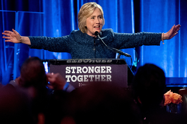 Democratic presidential candidate Hillary Clinton speaks at a LBGT For Hillary Gala at the Cipriani Club, in New York (AP/Andrew Harnik)