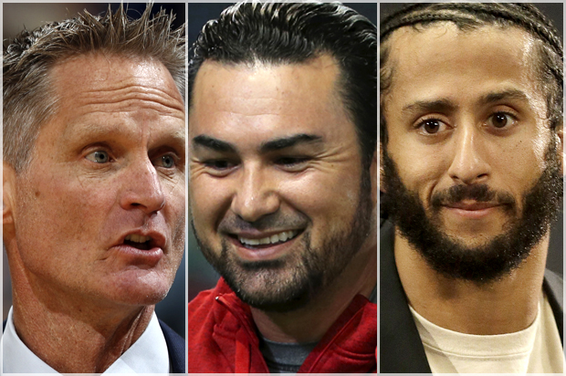 Steve Kerr; Adrian Gonzalez; Colin Kaepernick (AP/David Zalubowski/Shizuo Kambayashi/Ben Margot)