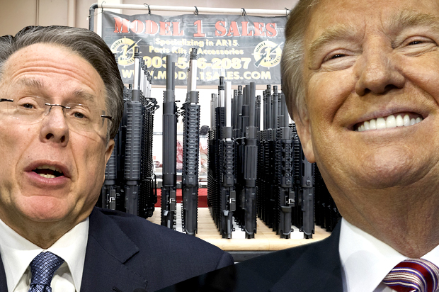 Wayne LaPierre; Donald Trump (AP/J. Scott Applewhite/Getty/Gabriella Demczuk/Spencer Platt/Salon)