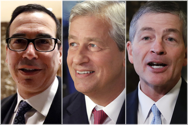Steve Mnuchin; Jamie Dimon; Jeb Hensarling (AP/Carolyn Kaster/Richard Drew/Carolyn Kaster)