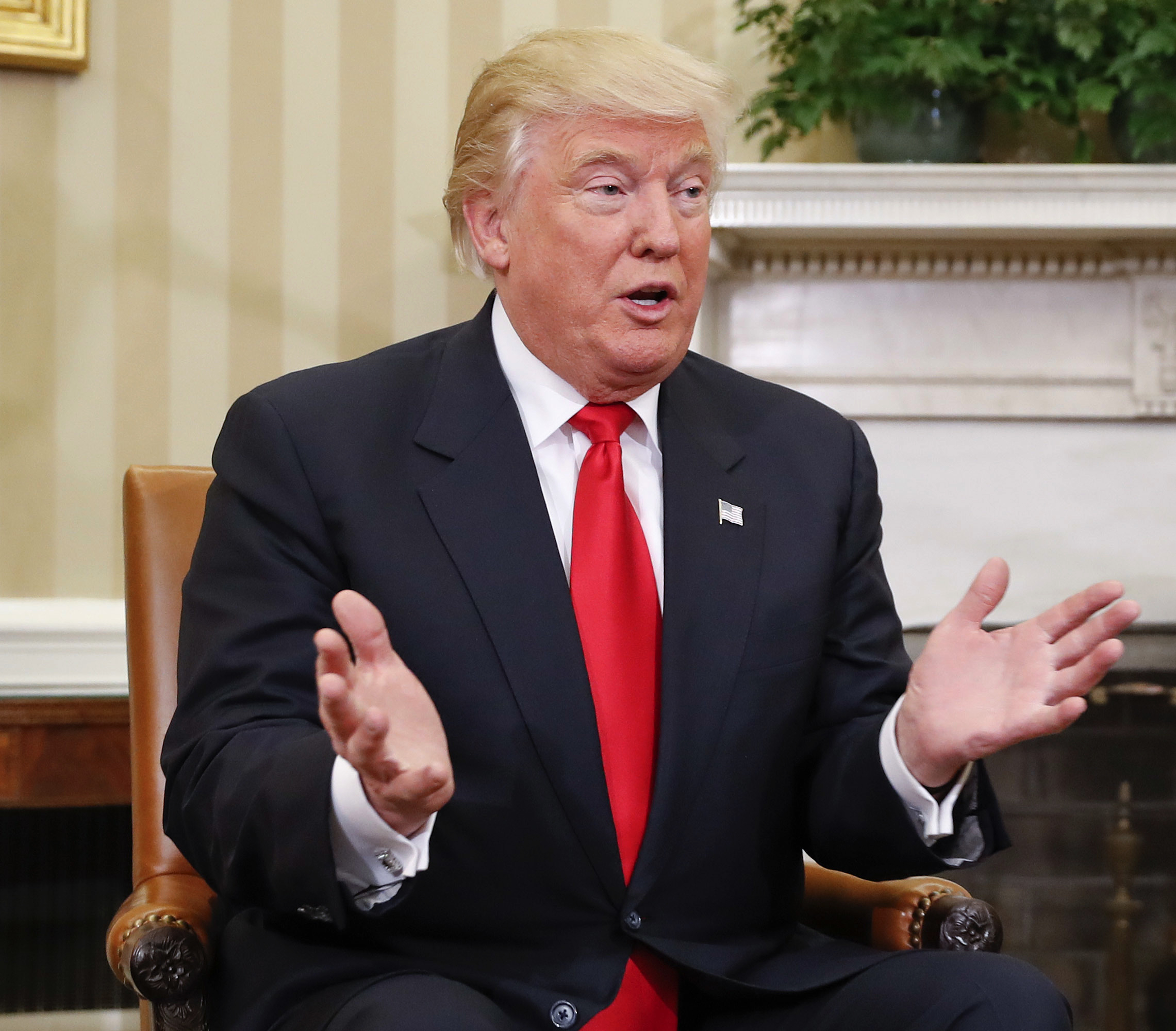 President-elect Donald Trump speaks during his meeting with President Barack Obama in the Oval Office of the White House in Washington, Thursday, Nov. 10, 2016. (AP)
