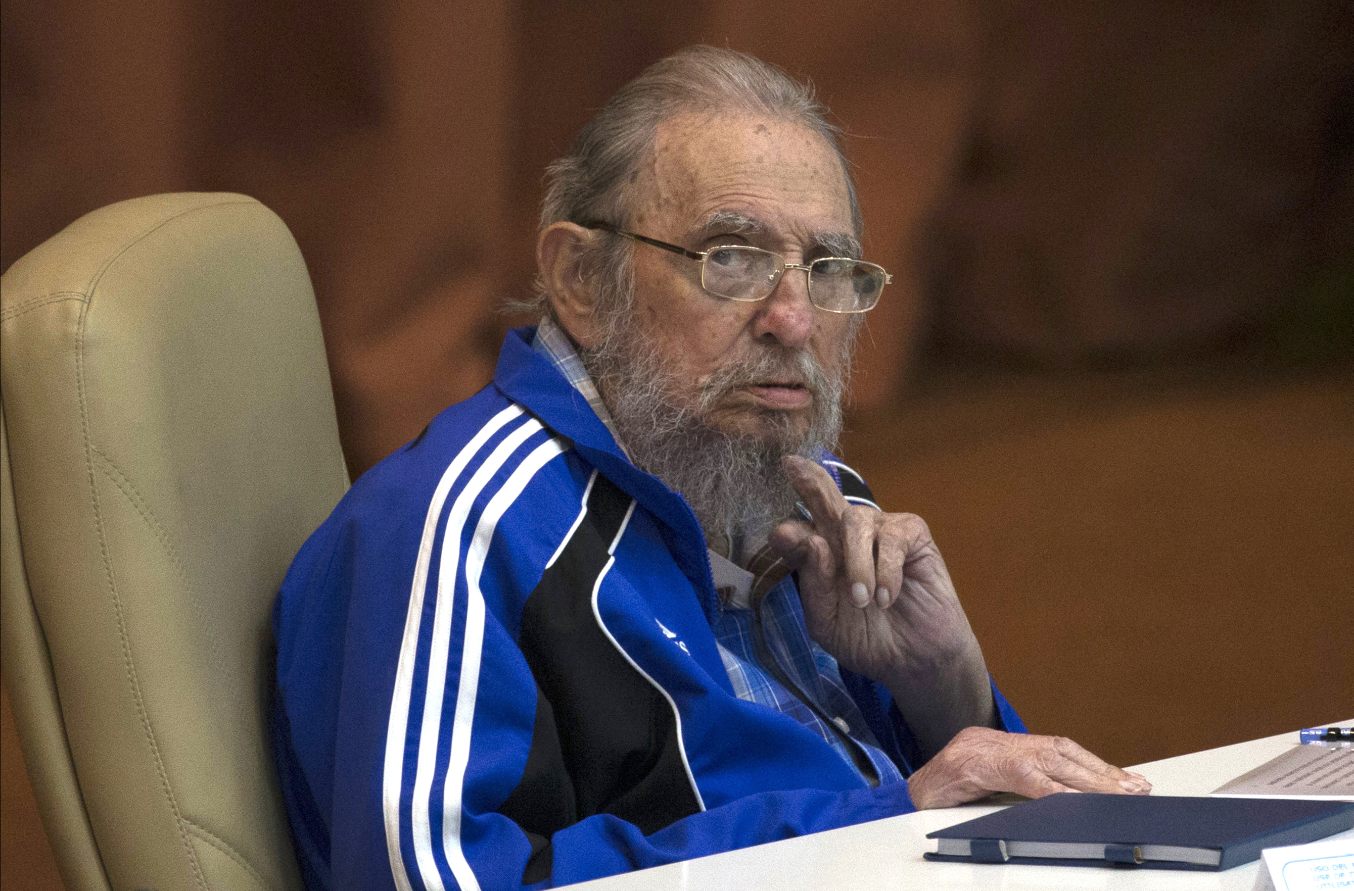 FILE - In this April 19, 2016 file photo, Fidel Castro attends the last day of the 7th Cuban Communist Party Congress in Havana, Cuba. Fidel Castro formally stepped down in 2008 after suffering gastrointestinal ailments and public appearances have been increasingly unusual in recent years. Cuban President Raul Castro has announced the death of his brother Fidel Castro at age 90 on Cuban state media on Friday, Nov. 25, 2016. (Ismael Francisco/Cubadebate via AP, File) (AP)