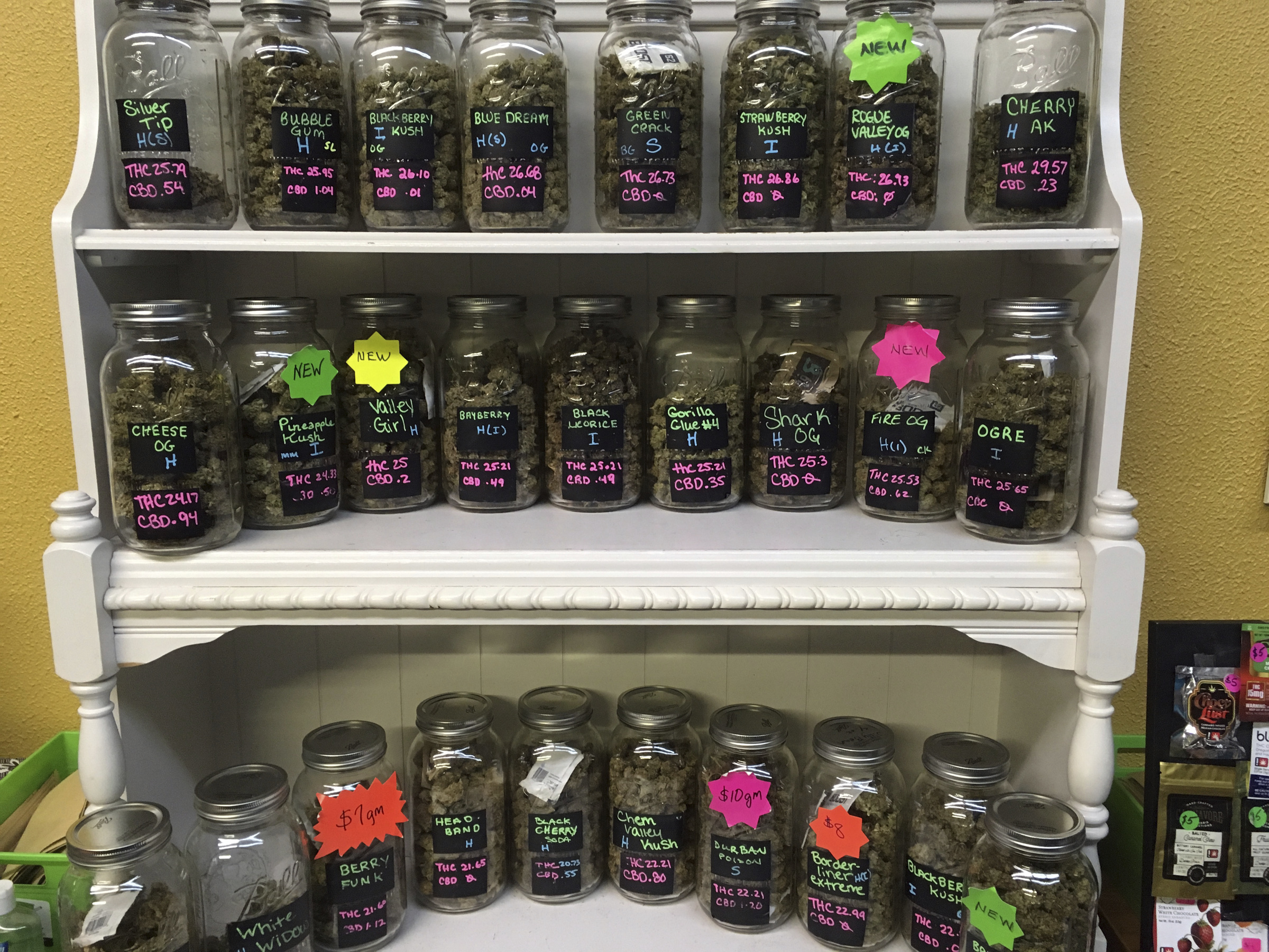 FILE--In this Sept. 27, 2016 file photo, different strains of marijuana are displayed in West Salem Cannabis, a marijuana shop in Salem, Ore. (P Photo/Andrew Selsky, fileAP)