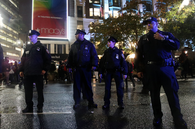 New York police prepare to deal with hundreds of protesters in the street on their way to Trump Tower, Nov. 9, 2016 (Getty/Drew Angerer)