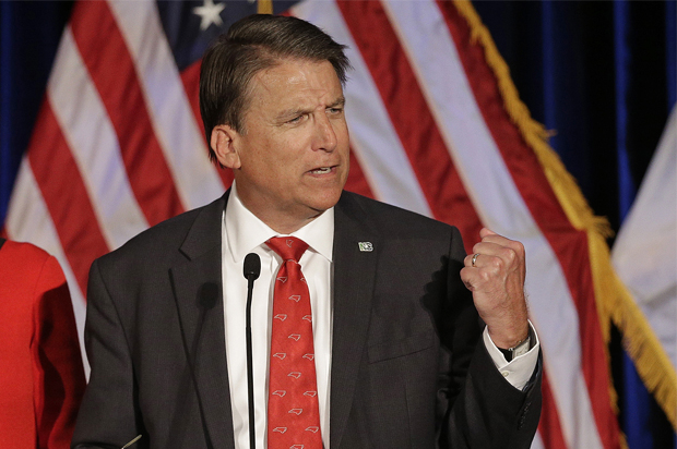 North Carolina Gov. Pat McCrory speaks to supporters at an election rally in Raleigh, N.C., Wednesday, Nov. 9, 2016. The race between McCrory and Democrat Roy Cooper remains too close to call. (AP Photo/Chuck Burton) (AP)
