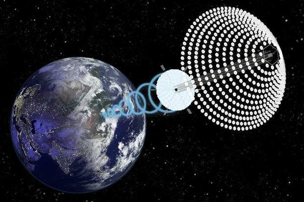 A conceptual photo of what a space solar plant might look like. (SPS-ALPHA concept and visualization provided courtesy John C. Mankins / Mankins Space Technology, Inc.)