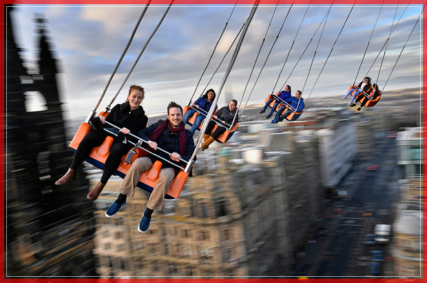 EDINBURGH, SCOTLAND - NOVEMBER 28:  Members of the public enjoy a ride on the star flyer on November 28, 2016 in Edinburgh, Scotland. The star flyer is one of a number of rides situated in Princes Street Gardens in Edinburgh along with an ice rink carousel and Big Wheel, open from late November and running until January 7, 2017.  (Photo by Jeff J Mitchell/Getty Images) (Getty Images)