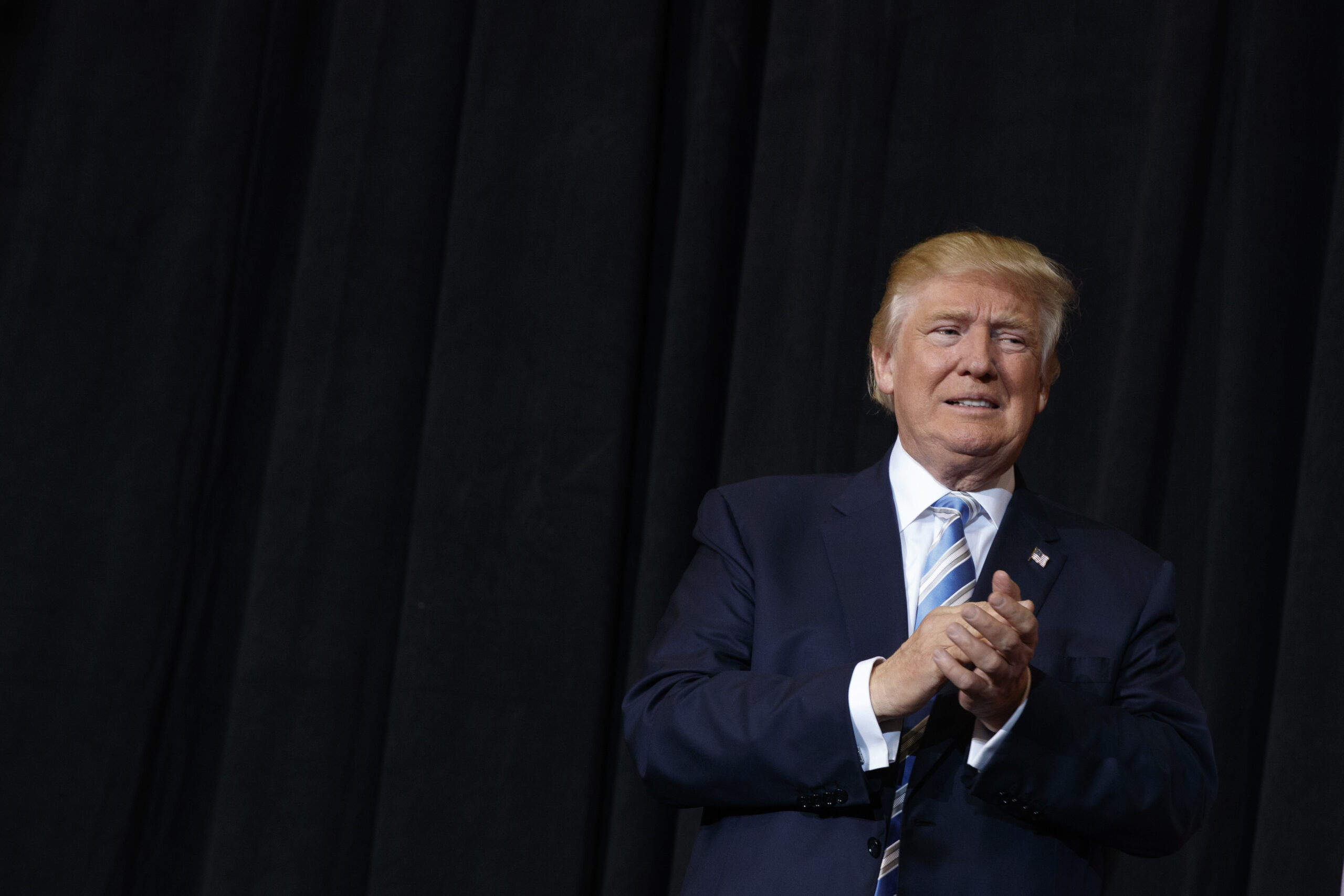 FILE - In this Nov. 7, 2016 file photo, Donald Trump arrives to speak at a campaign rally in Sarasota, Fla. Trump’s disavowal this week of white supremacists who have cheered his election as president hasn’t quieted concerns about the movement’s impact on his White House or whether more acts of hate will be carried out in his name. (AP Photo/ Evan Vucci, File) (AP)
