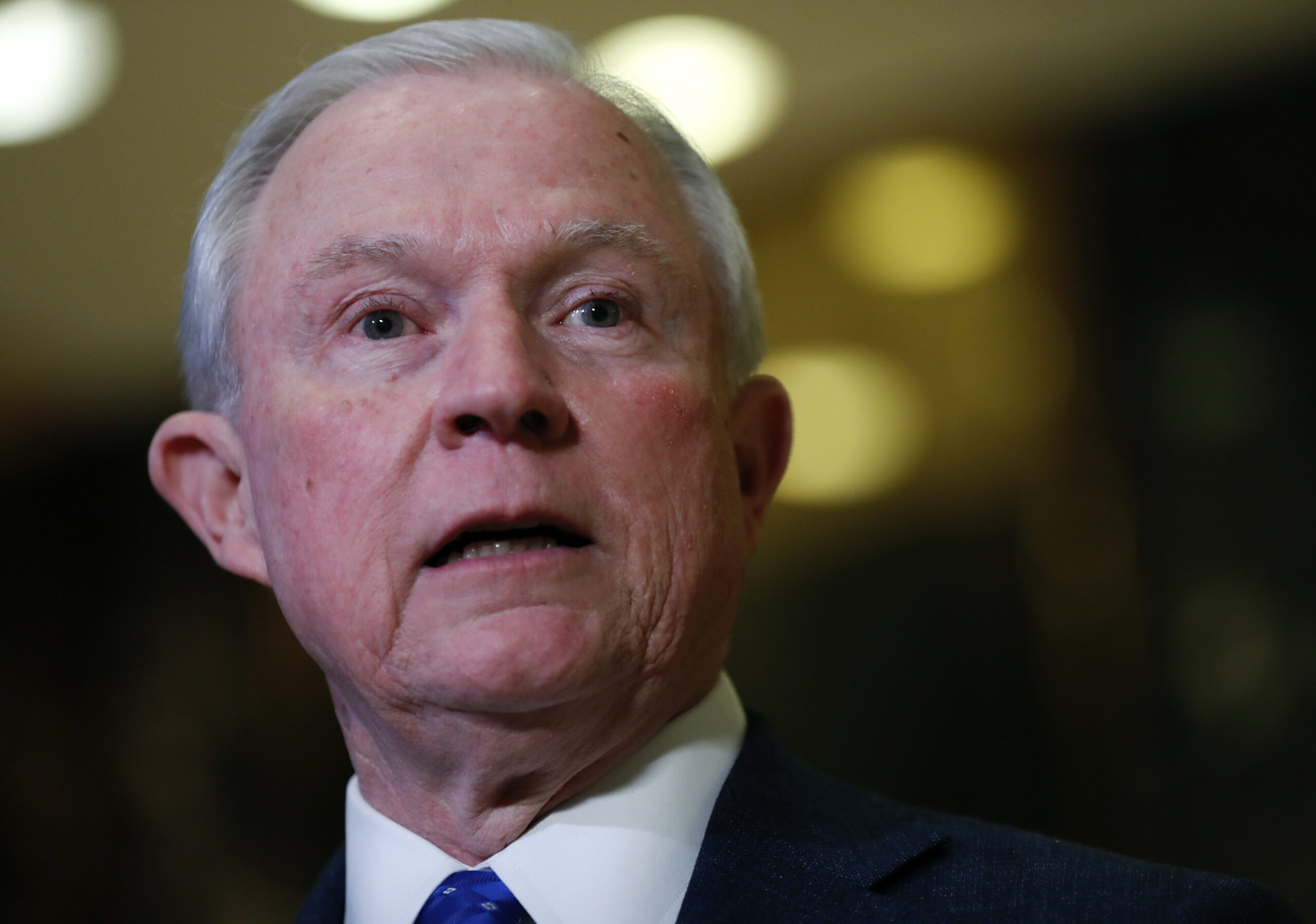 In this Nov. 17, 2016, photo, Sen. Jeff Sessions, R-Ala. speaks to media at Trump Tower in New York. An Obama administration Justice Department that emphasized the need to be “smart on crime” is being replaced with a Trump presidency that campaigned on being “tough on crime.” The difference between the two philosophies remains to be seen. (AP Photo/Carolyn Kaster) (AP)
