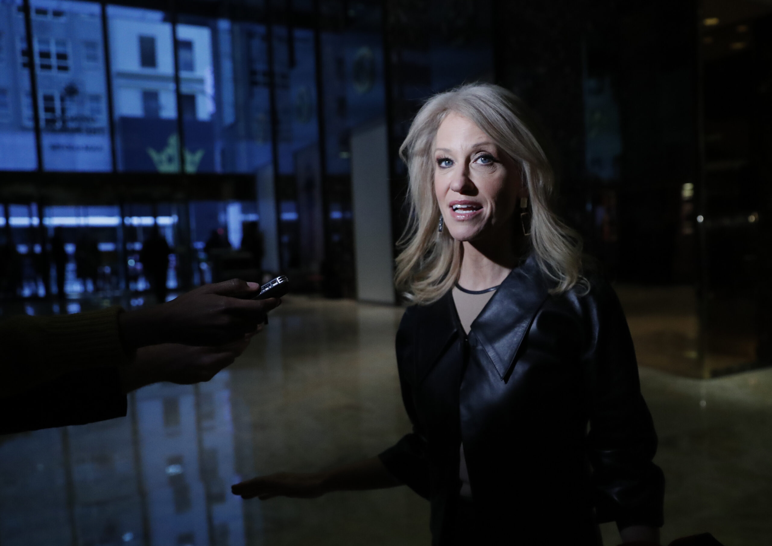 Kellyanne Conway speaks to media as she arrives at Trump Tower, Monday, Nov. 21, 2016 in New York. AP Photo/Carolyn Kaster) (AP)