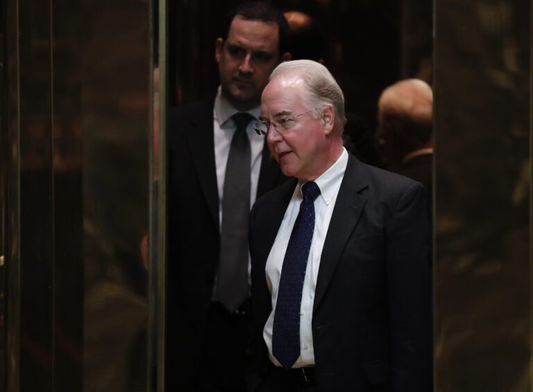 Elevators close on Rep. Tom Price, R-Ga., as he arrives at Trump Tower, Wednesday, Nov. 16, 2016, in New York. (AP Photo/Carolyn Kaster) (AP)