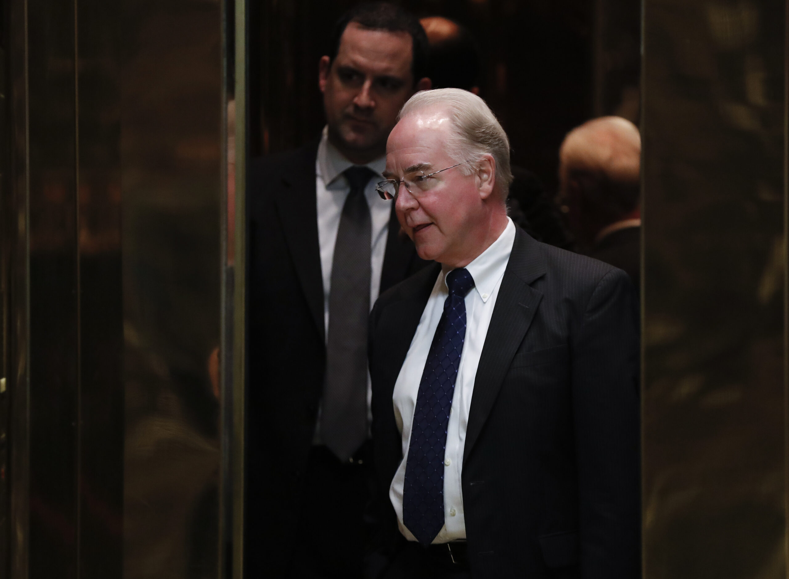 Elevators close on Rep. Tom Price, R-Ga., as he arrives at Trump Tower, Wednesday, Nov. 16, 2016, in New York. (AP Photo/Carolyn Kaster) (AP)