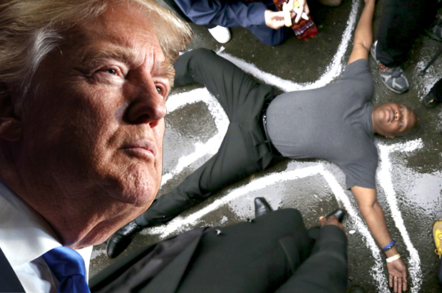 Donald Trump; Memorial to Michael Brown (AP/Evan Vucci/Charles Rex)