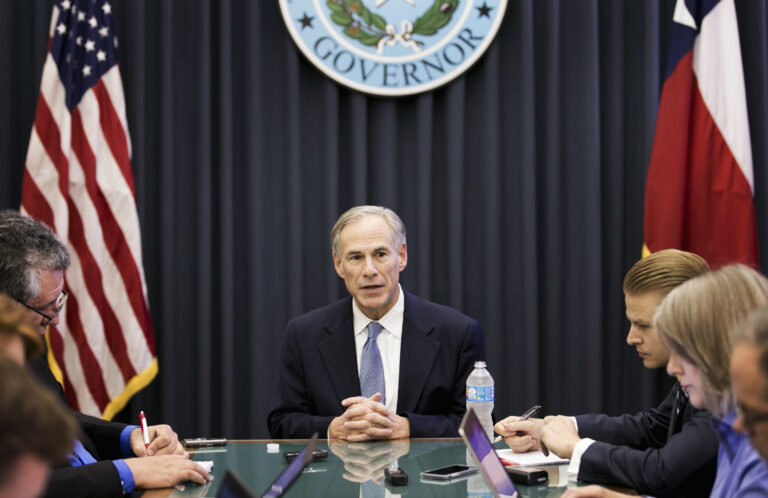 Texas Gov. Greg Abbott talks about the upcoming legislative session with reporters at the Capitol in Austin, Texas, on Tuesday Dec. 13, 2016. (Jay Janner/Austin American-Statesman via AP) (AP)