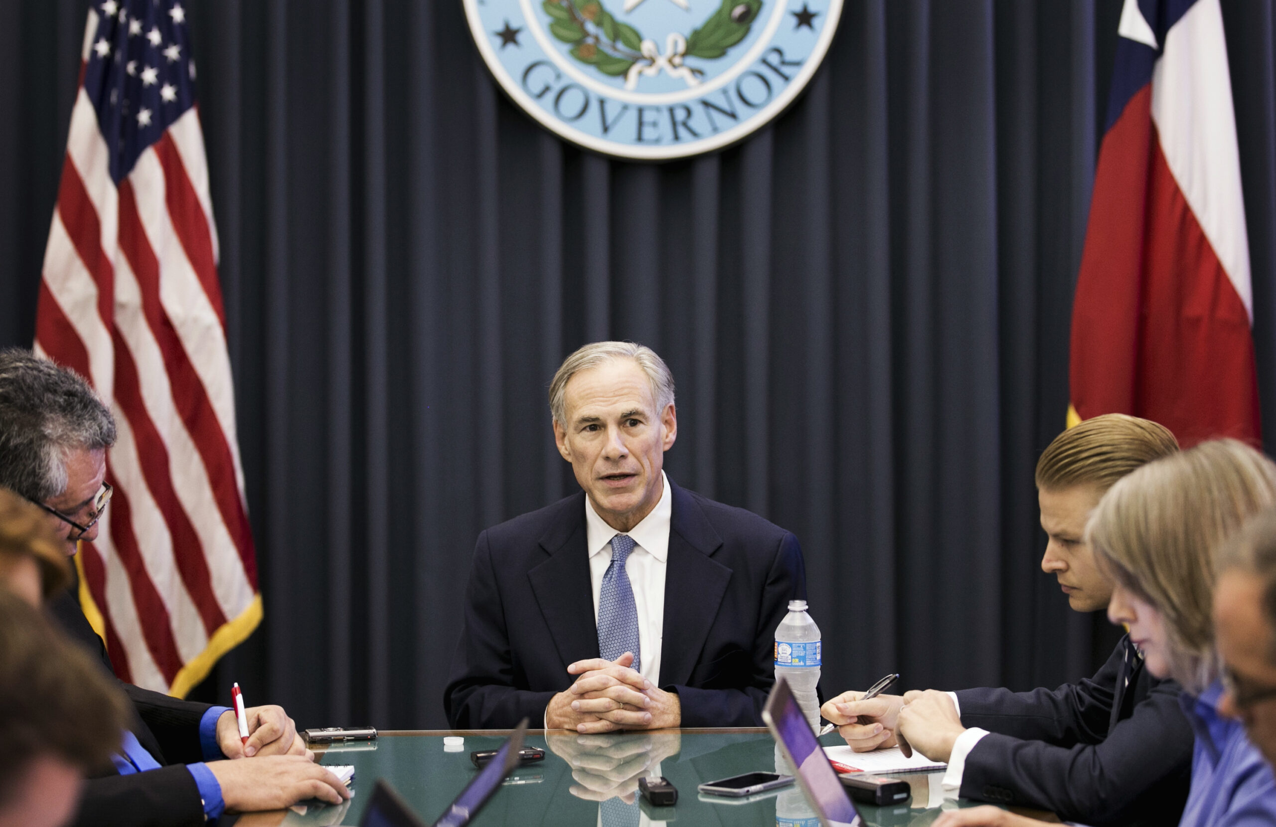 Texas Gov. Greg Abbott talks about the upcoming legislative session with reporters at the Capitol in Austin, Texas, on Tuesday Dec. 13, 2016. (Jay Janner/Austin American-Statesman via AP) (AP)