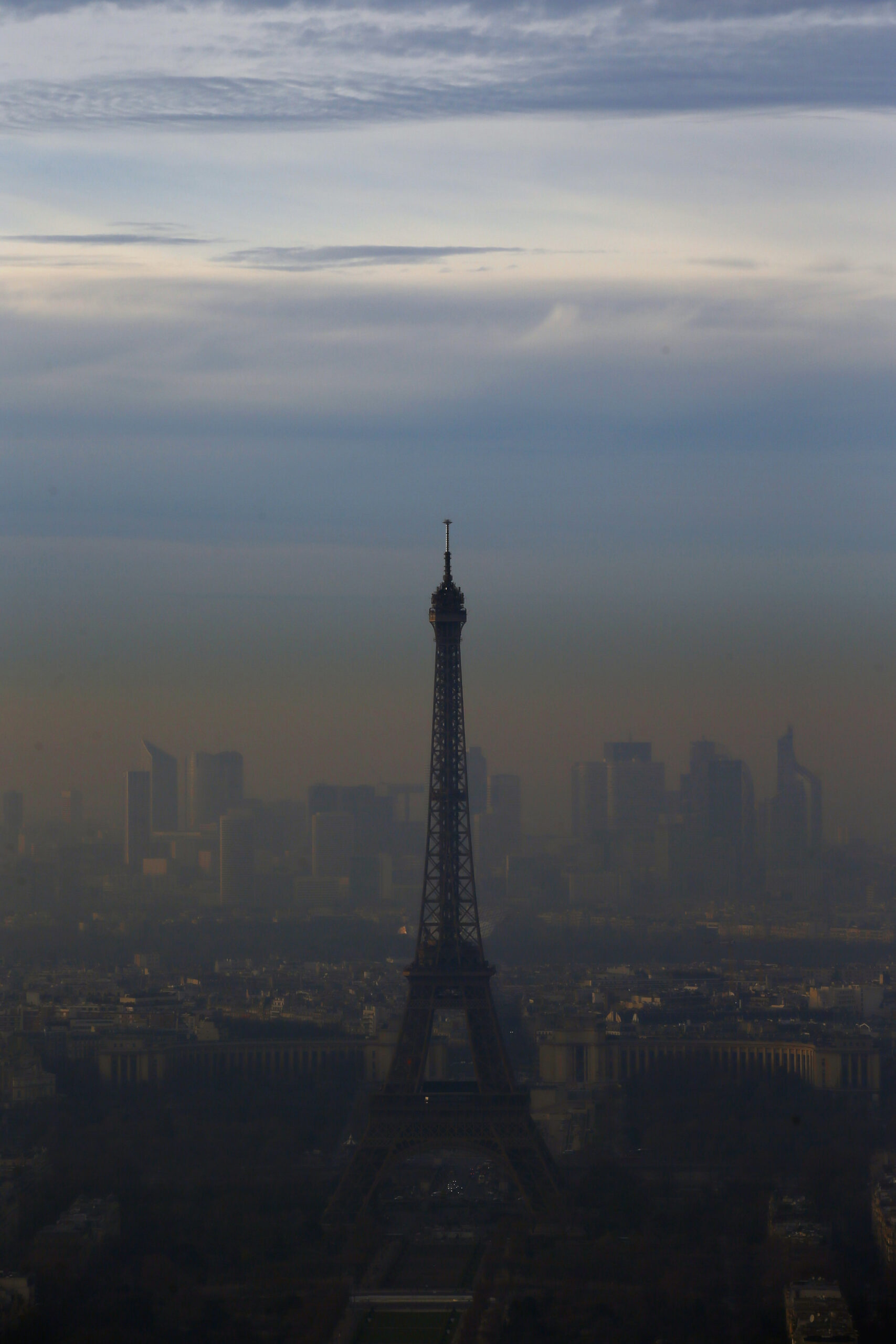 The Eiffel Tower is seen from the Montparnasse Tower, as Paris suffers a pollution spike, Wednesday, Dec. 7, 2016. (AP)