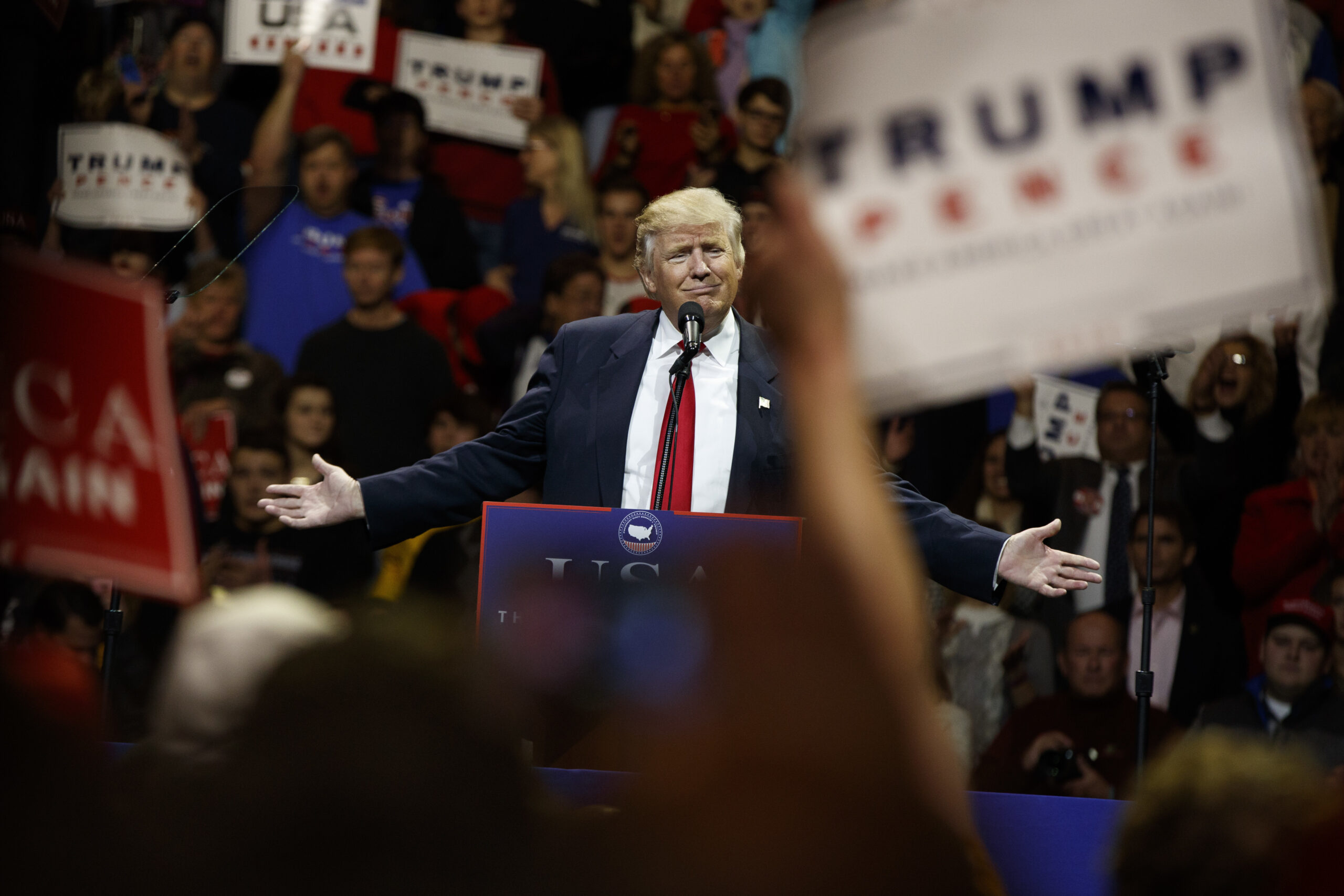 President-elect Donald Trump gestures as he speaks during a "USA Thank You" tour event, Thursday, Dec. 1, 2016, in Cincinnati. (AP)