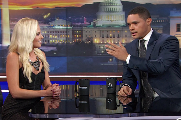 Tomi Lahren and Trevor Noah oin "The Daily Show" (Comedy Central)