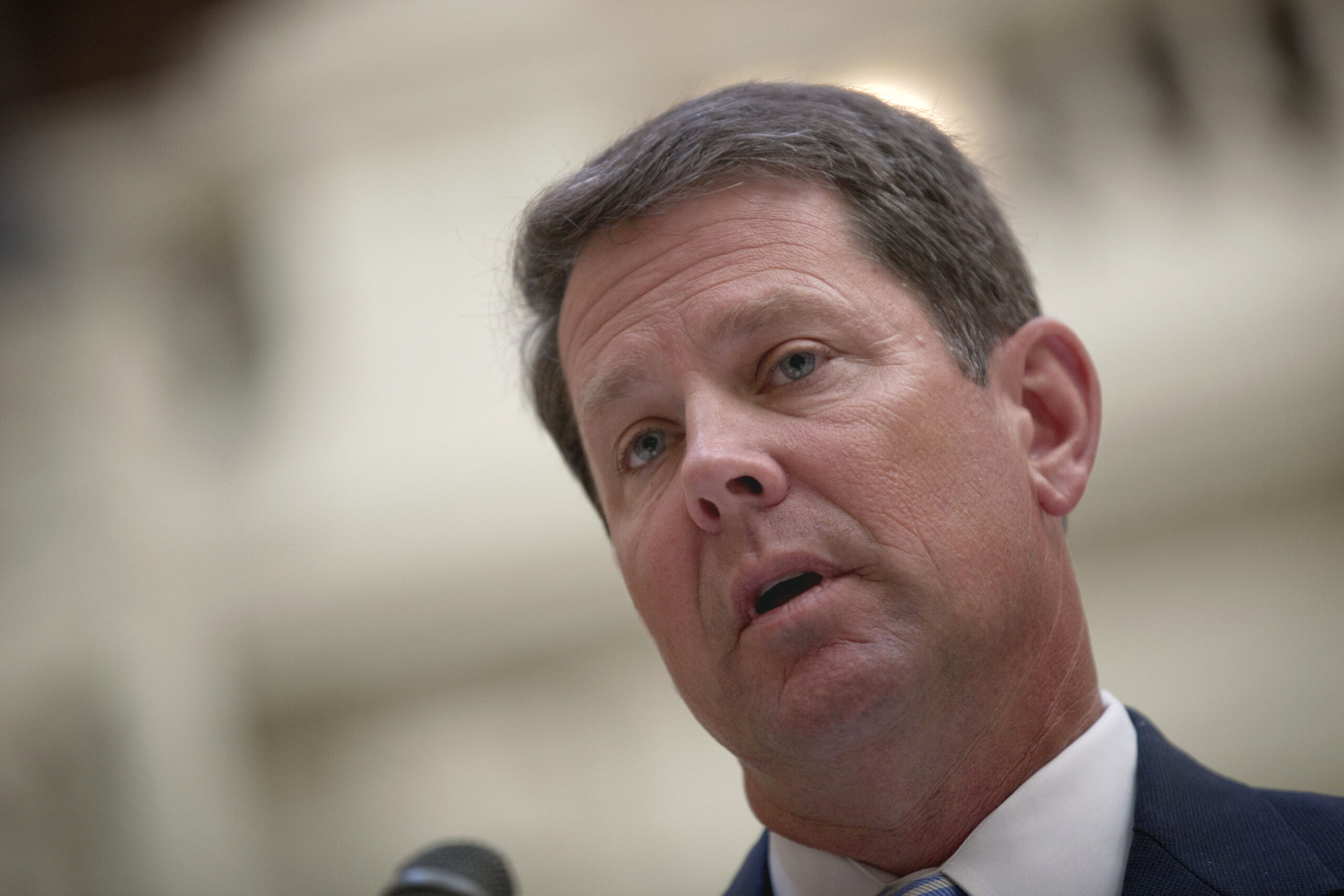 FILE - In this Sept. 29, 2011 file photo, Georgia Secretary of State Brian Kemp speaks in Atlanta. The state of Georgia is asking President-elect Donald Trump to investigate “failed cyber-attacks” on its Secretary of State’s network firewall apparently by the U.S. Homeland Security Department.  (AP Photo/David Goldman, File) (Associated Press)