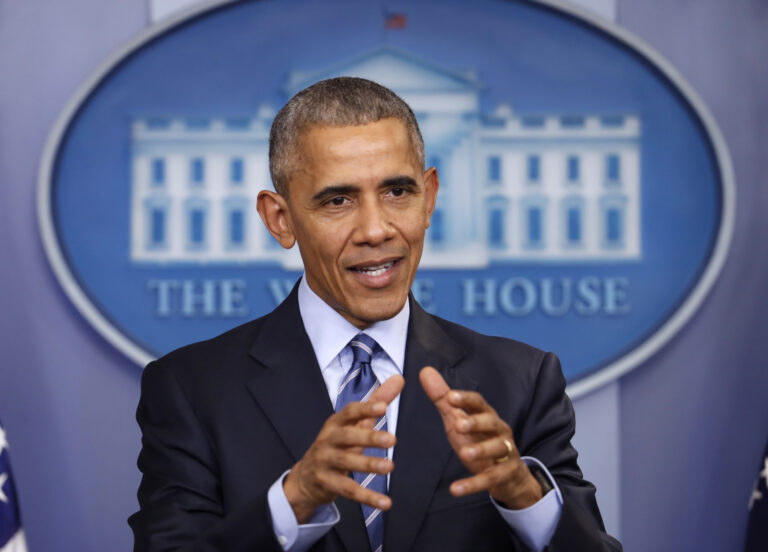 In this photo taken Dec. 16, 2016, President Barack Obama speaks during a news conference in the briefing room of the White House in Washington. President Barack Obama has imposed sanctions on Russian officials and intelligence services in retaliation for Russia's interference in the U.S. presidential election by hacking American political sites and email accounts. (AP Photo/Pablo Martinez Monsivais) (AP)